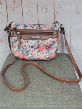 Rosetti Floral Crossbody Bag in Multicolor and Brown Trim